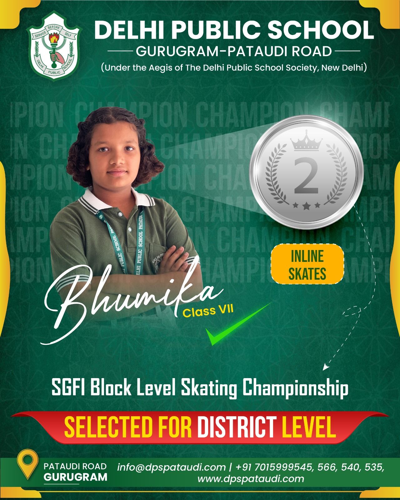 Bhumika Win of DPS Pataudi wins Gold medal